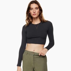 Aritzia Go-To Cropped Longsleeve Black Ribbed Top Size S
